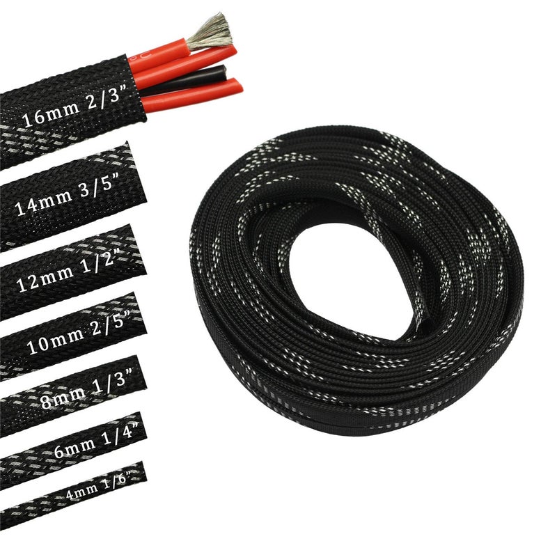 CBAZY 30ft PET Expandable Sleeving Wire Cable Sleeve (2/5", Silver&Black) - Image 2